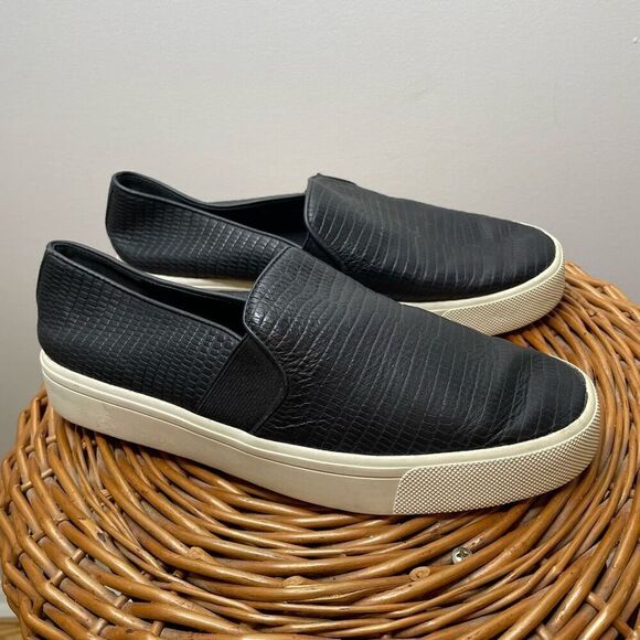 Vince Women's Slip-On‎ Loafers Shoes Size 6.5 Leather Black Snake Print - Picture 2 of 7